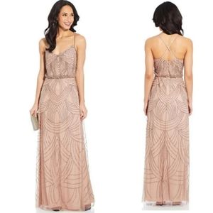 Adrianna Papell beaded bridesmaid dress taupe pink